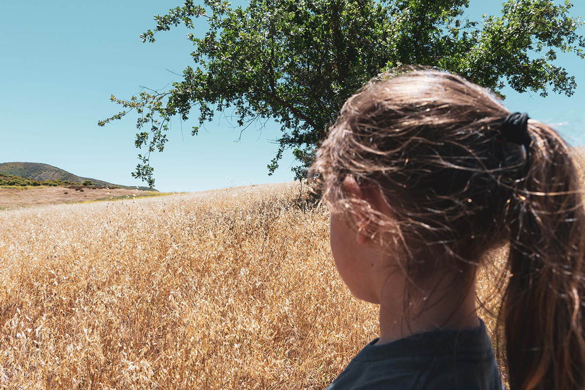 Young hiker looking out to the landscape